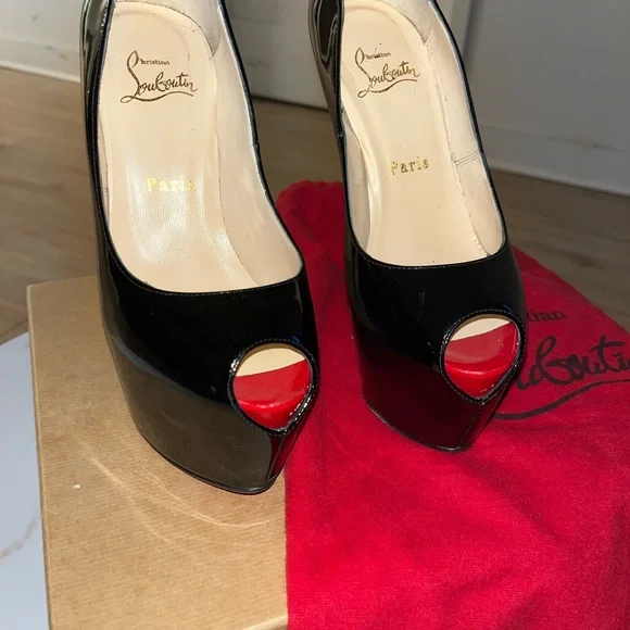 Christian Louboutin Black Peep Toe Heels - Picture 5 of 5